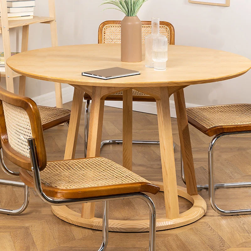 Tavolo da pranzo moderno legno massello Tavolo rotondo legno con base piedistallo per ristorante Clearhalo
