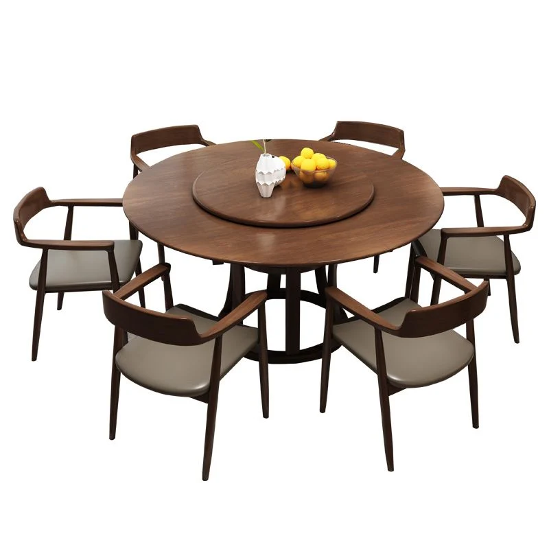 Tavolo da pranzo moderno legno massello tavolo rotondo con giradischi per la casa Clearhalo