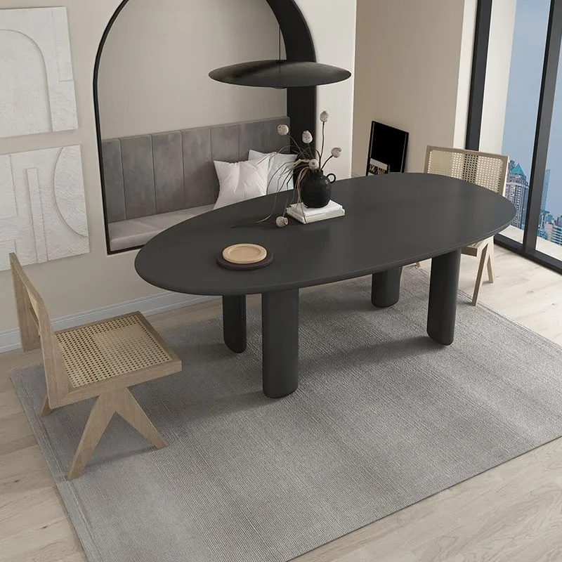 Tavolo da pranzo moderno legno massello Tavolo ovale legno con 4 gambe Clearhalo