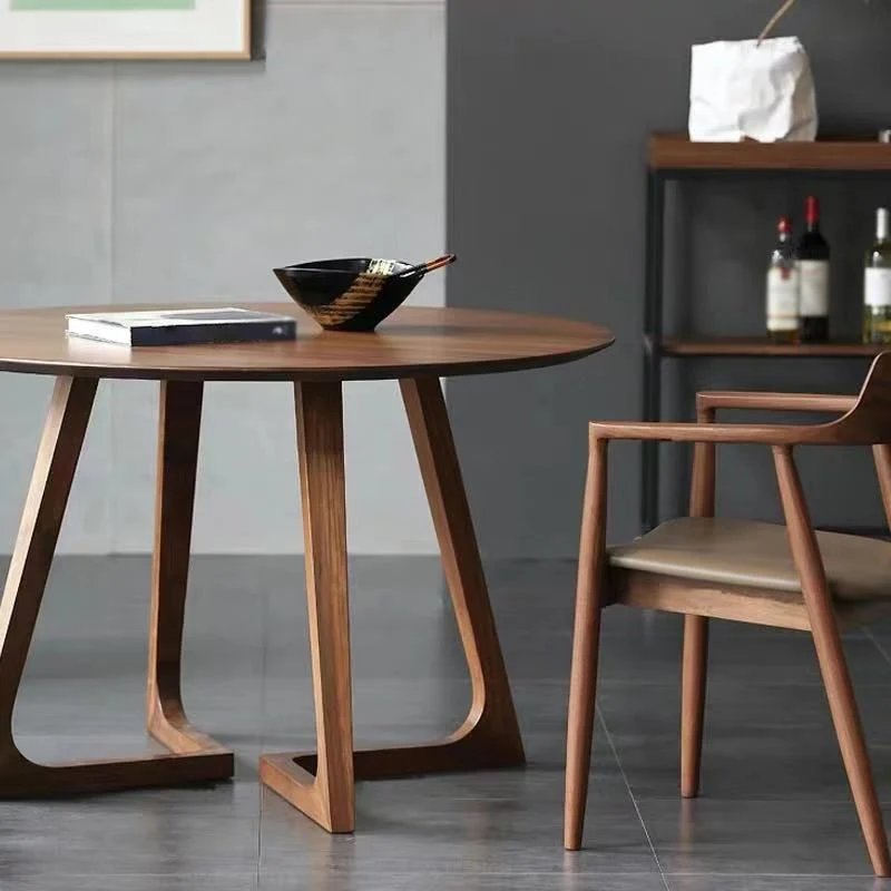 Tavolo da pranzo moderno legno di pino per ristorante Tavolo rotondo con doppio piedistallo Clearhalo