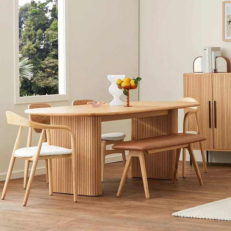 Tavolo da pranzo moderno legno di pino Tavolo ovale legno con doppio piedistallo Clearhalo