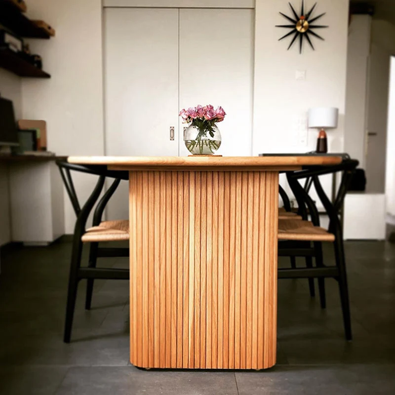 Tavolo da pranzo moderno legno di pino Tavolo ovale legno con doppio piedistallo Clearhalo