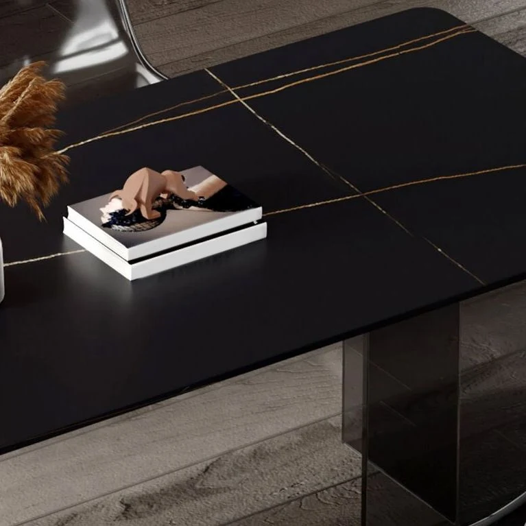 Tavolo da pranzo moderno medievale pietra Tavolo con base doppio piedistallo per cucina Clearhalo