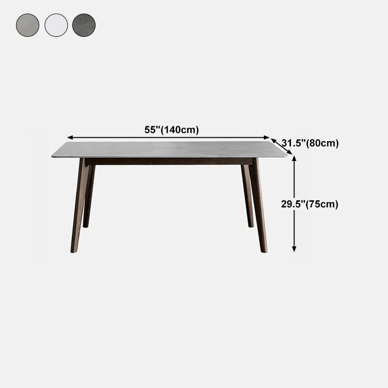 Tavolo da pranzo moderno di metà secolo con piano pietra con 4 gambe legno marrone Clearhalo