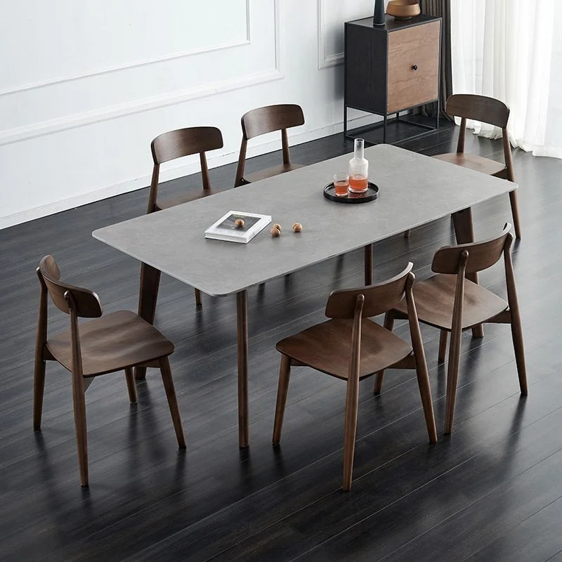 Tavolo da pranzo moderno di metà secolo con piano pietra con 4 gambe legno marrone Clearhalo