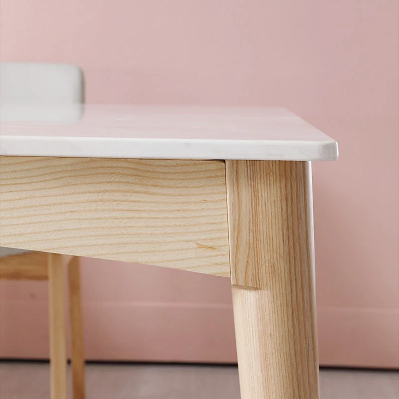 Tavolo da pranzo moderno Mid-Century con piano pietra bianca con 4 gambe legno Clearhalo