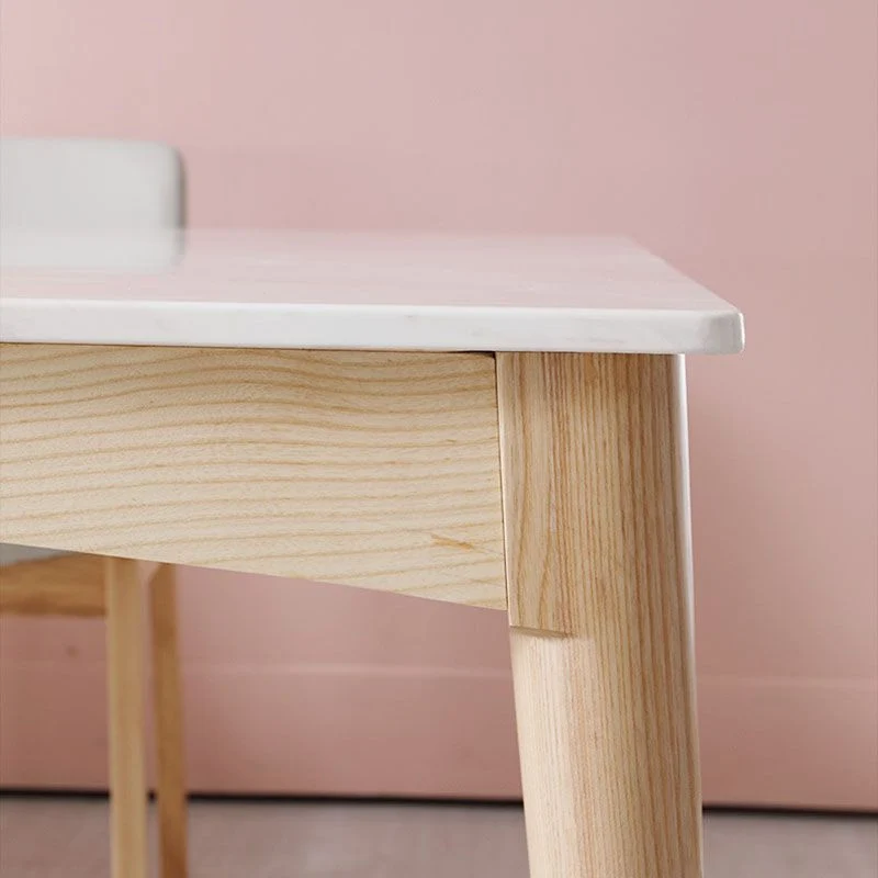 Tavolo da pranzo moderno Mid-Century con piano pietra bianca con 4 gambe legno Clearhalo