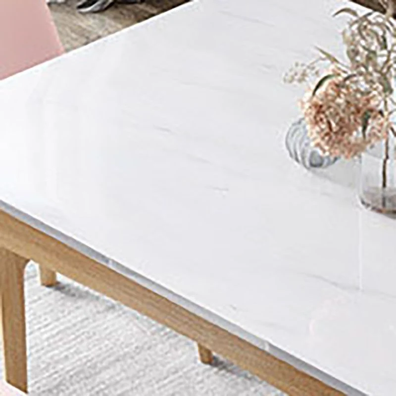Tavolo da pranzo moderno Mid-Century con piano pietra bianca con 4 gambe legno Clearhalo