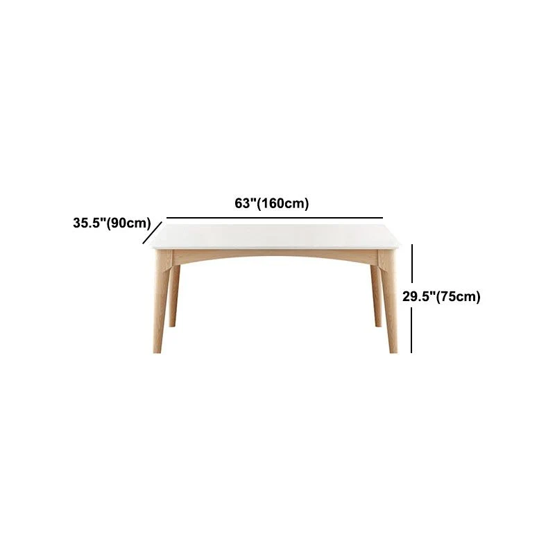 Tavolo da pranzo moderno Mid-Century con piano pietra bianca con 4 gambe legno Clearhalo