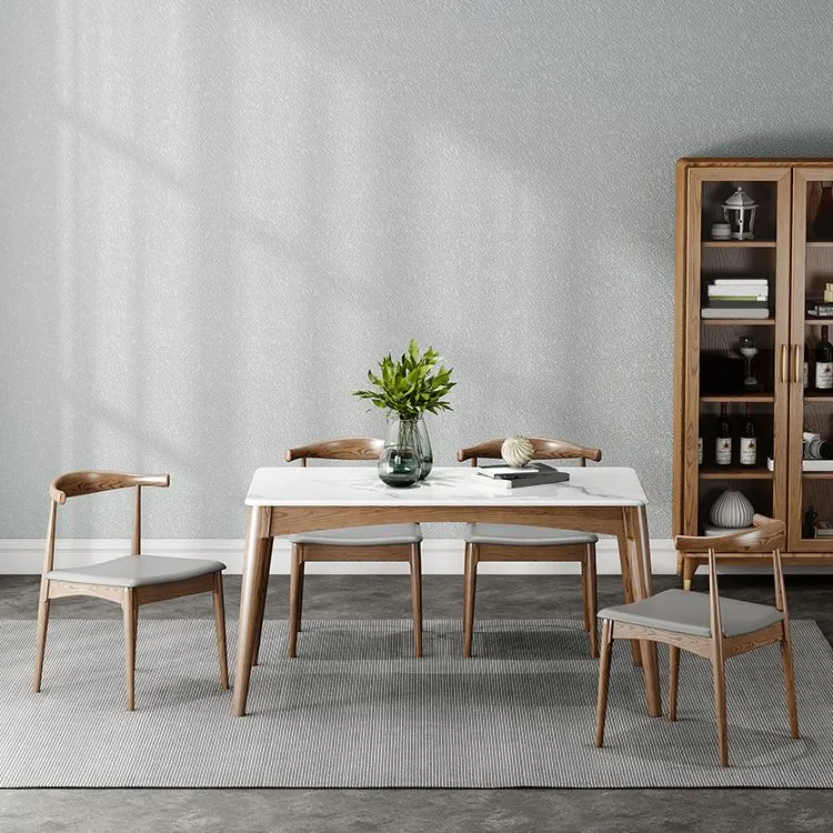 Tavolo da pranzo moderno Mid-Century con piano pietra e 4 gambe legno Clearhalo