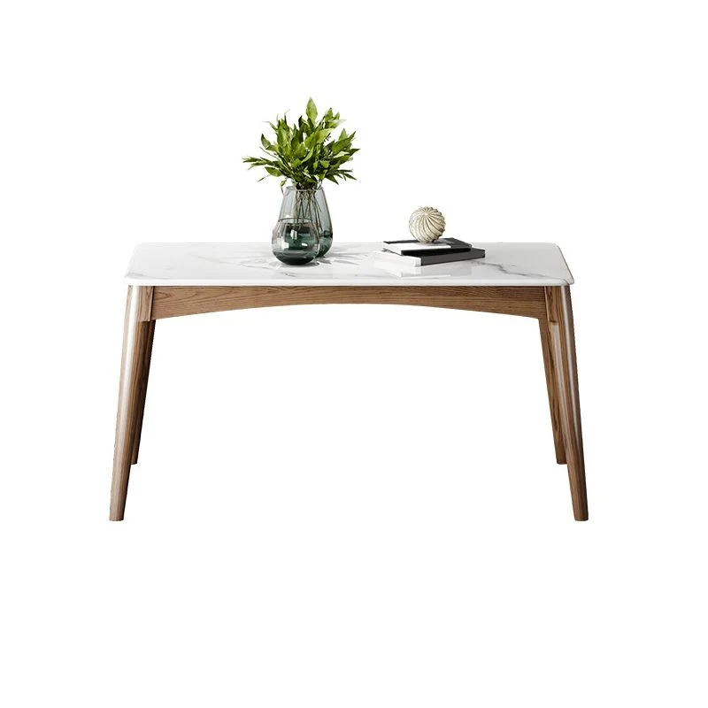 Tavolo da pranzo moderno Mid-Century con piano pietra e 4 gambe legno Clearhalo