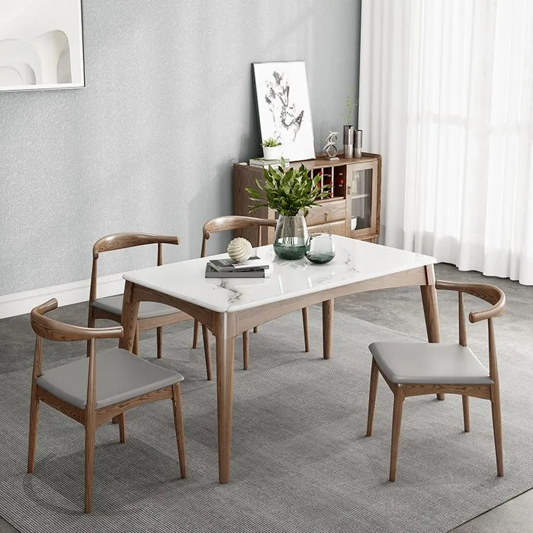 Tavolo da pranzo moderno Mid-Century con piano pietra e 4 gambe legno Clearhalo