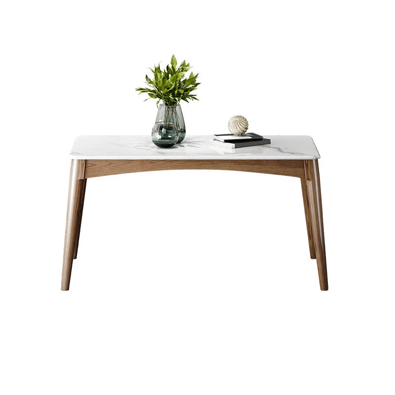 Tavolo da pranzo moderno Mid-Century con piano pietra e 4 gambe legno Clearhalo