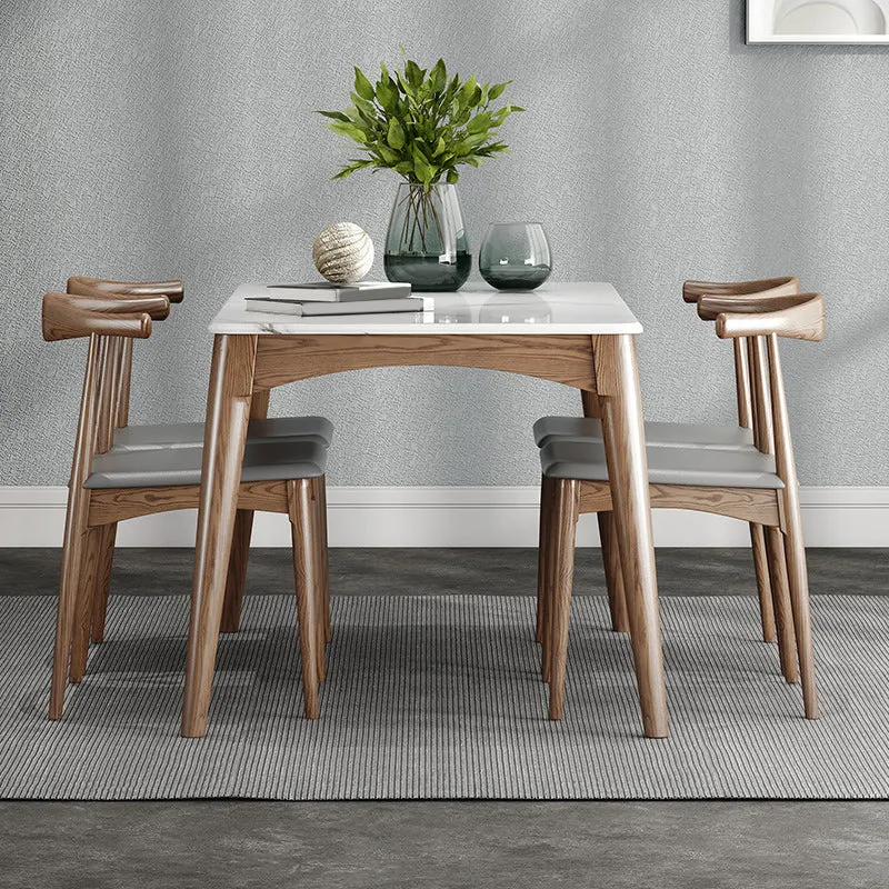 Tavolo da pranzo moderno Mid-Century con piano pietra e 4 gambe legno Clearhalo