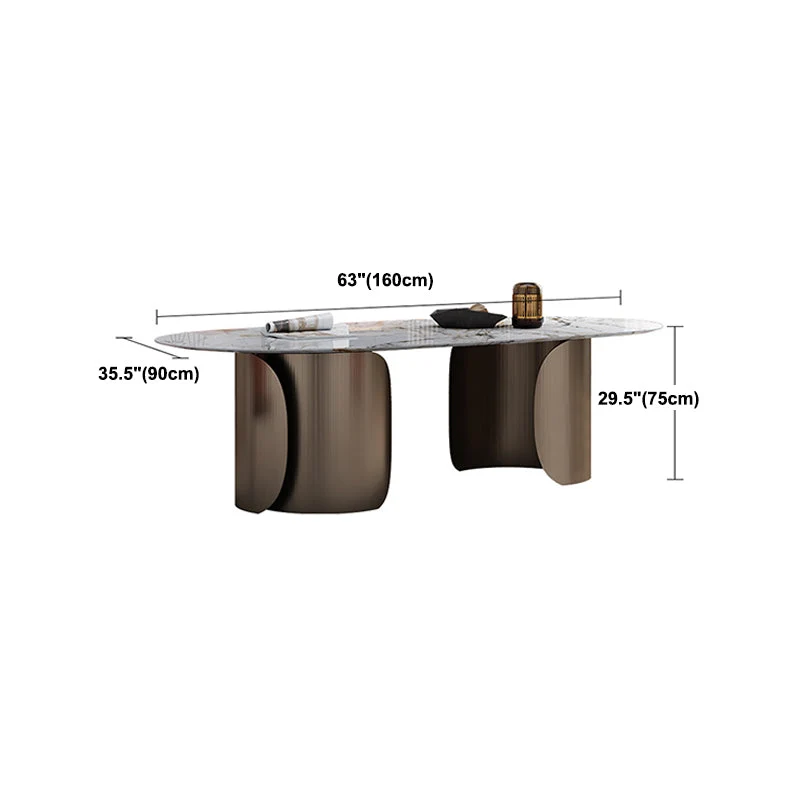 Tavolo da pranzo moderno ovale con base acciaio inox con doppio piedistallo per camera Clearhalo