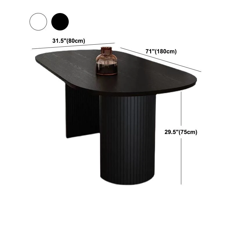 Tavolo da pranzo moderno ovale con doppio piedistallo Tavolo fisso legno massello Clearhalo