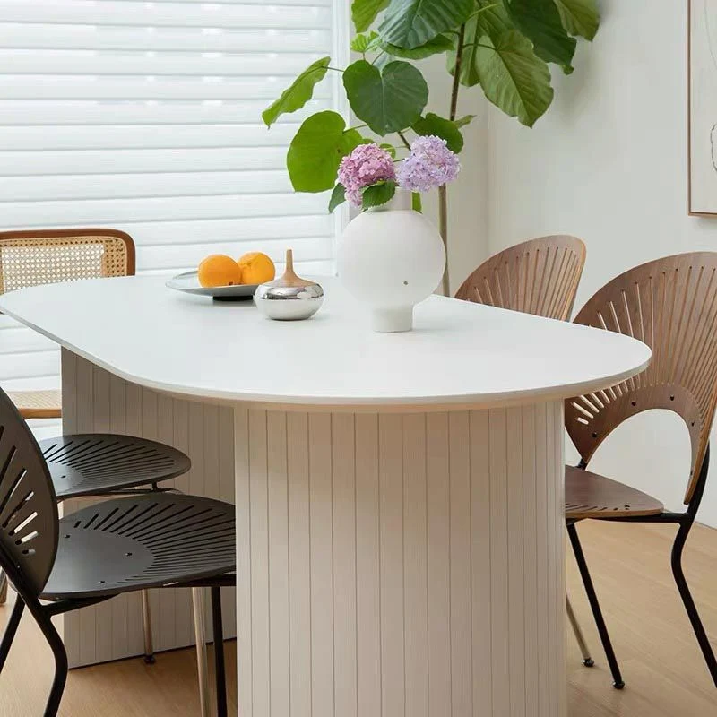 Tavolo da pranzo moderno ovale con doppio piedistallo Tavolo fisso legno massello Clearhalo