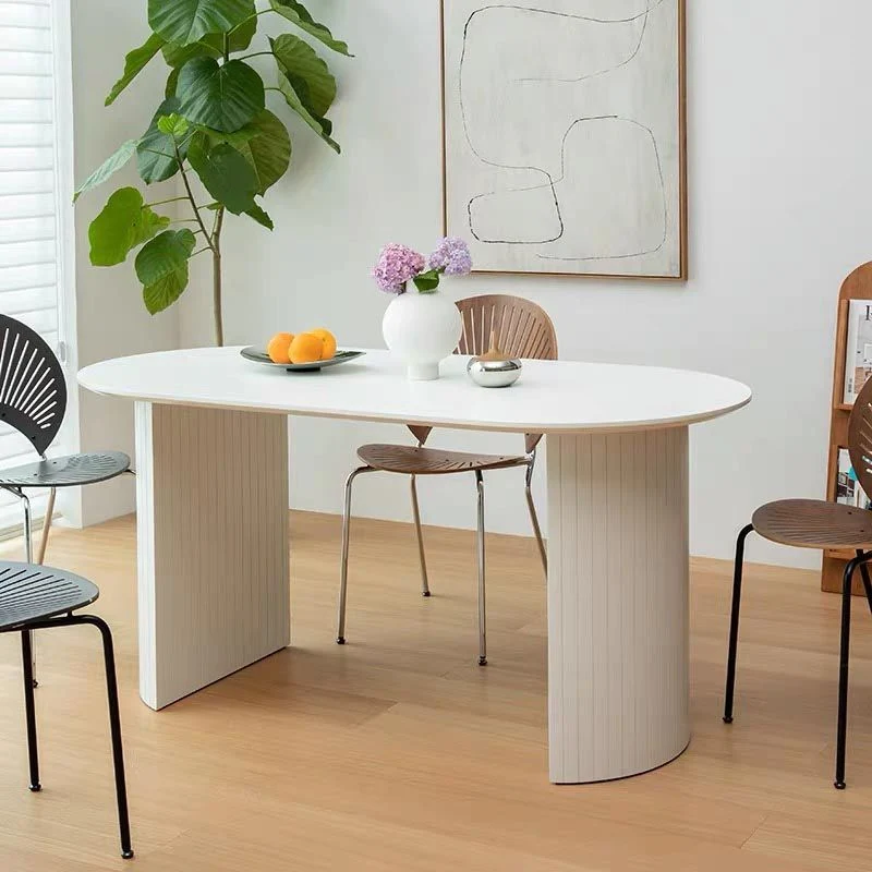 Tavolo da pranzo moderno ovale con doppio piedistallo Tavolo fisso legno massello Clearhalo