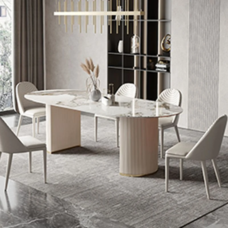 Tavolo da pranzo moderno ovale con doppio piedistallo e base acciaio Clearhalo