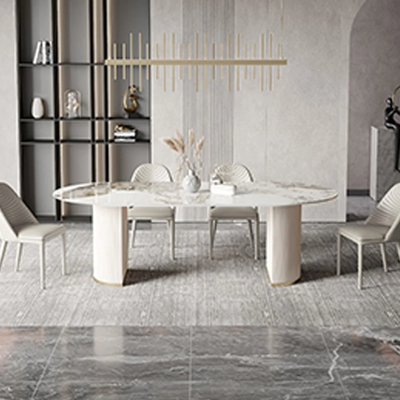 Tavolo da pranzo moderno ovale con doppio piedistallo e base acciaio Clearhalo