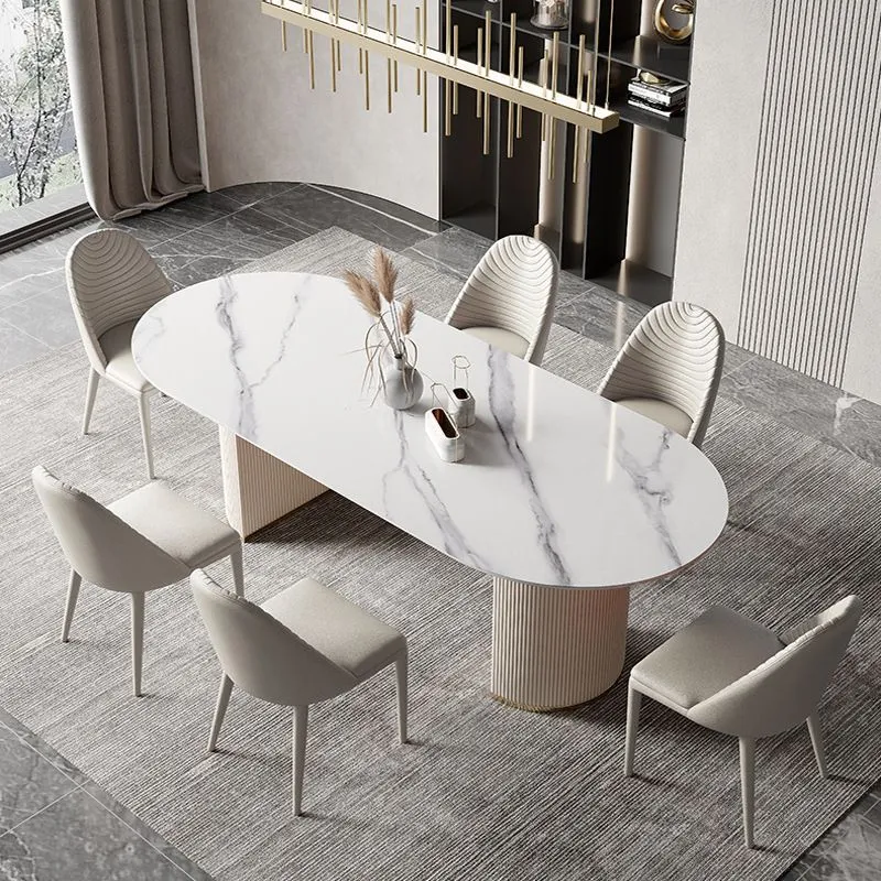 Tavolo da pranzo moderno ovale con doppio piedistallo e base acciaio Clearhalo