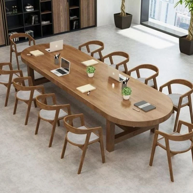 Tavolo da pranzo moderno ovale legno massello Tavolo da pranzo ad altezza standard con base cavalletto Clearhalo