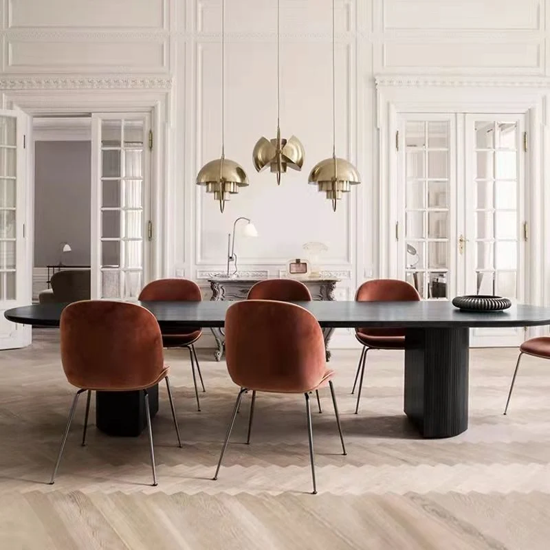 Tavolo da pranzo moderno ovale legno nero Tavolo da pranzo con base legno per soggiorno Clearhalo