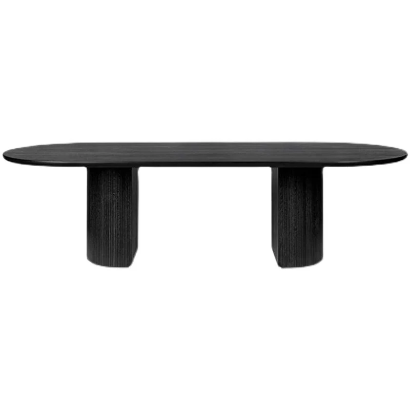 Tavolo da pranzo moderno ovale legno nero Tavolo da pranzo con base legno per soggiorno Clearhalo