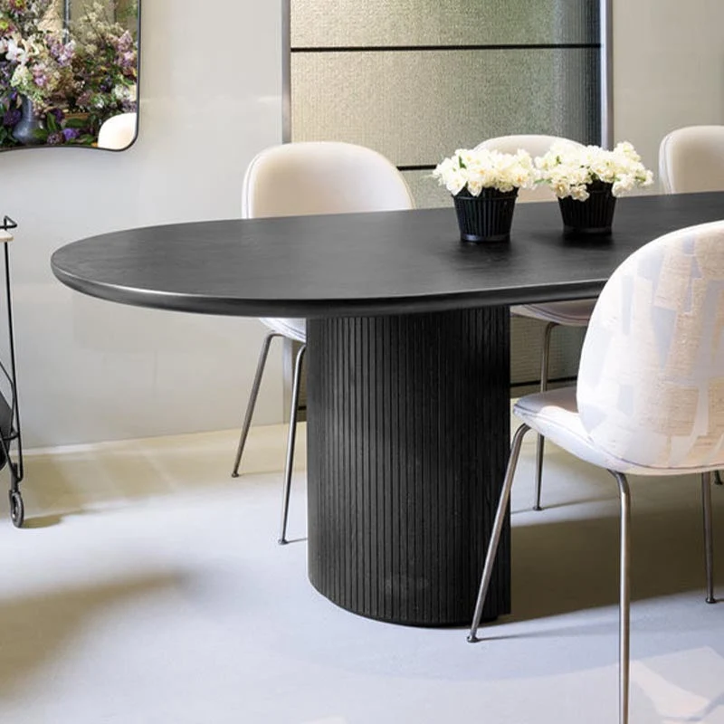 Tavolo da pranzo moderno ovale legno nero Tavolo da pranzo con base legno per soggiorno Clearhalo