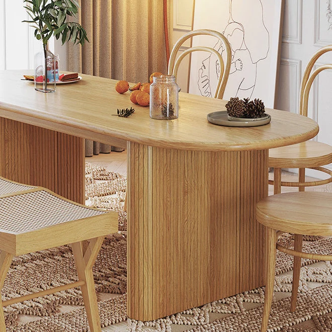 Tavolo da pranzo moderno ovale Tavolo da pranzo legno massello con doppio piedistallo colore naturale Clearhalo