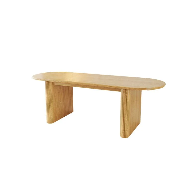 Tavolo da pranzo moderno ovale Tavolo da pranzo legno massello con doppio piedistallo colore naturale Clearhalo