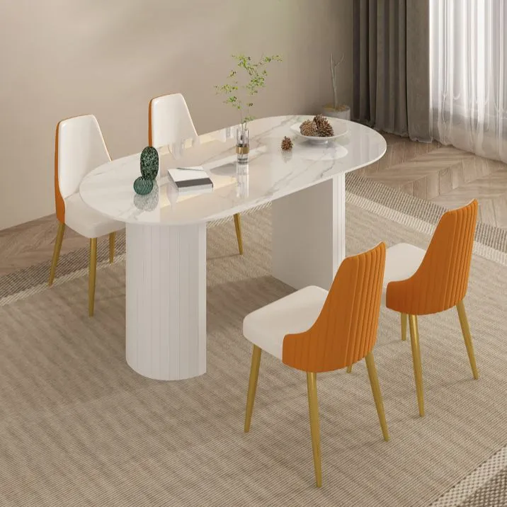 Tavolo da pranzo moderno ovale Tavolo da pranzo pietra con doppio piedistallo ferro Clearhalo
