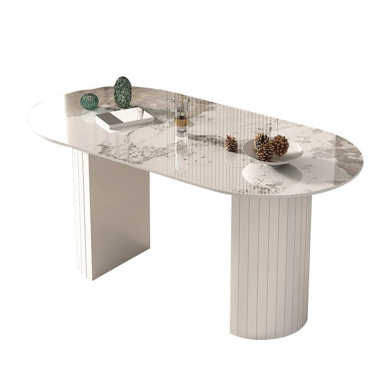 Tavolo da pranzo moderno ovale Tavolo da pranzo pietra con doppio piedistallo ferro Clearhalo