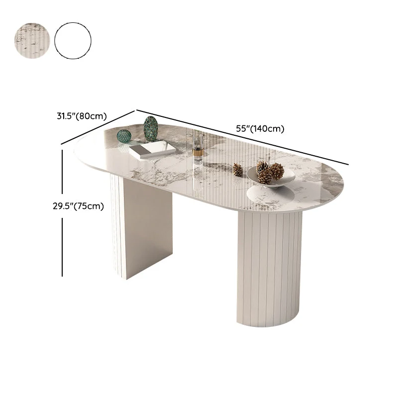 Tavolo da pranzo moderno ovale Tavolo da pranzo pietra con doppio piedistallo ferro Clearhalo