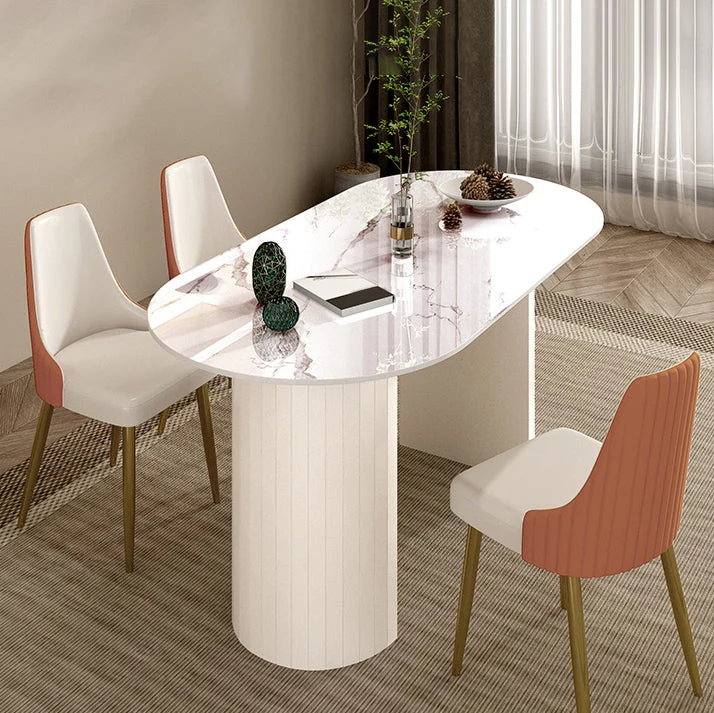 Tavolo da pranzo moderno ovale Tavolo da pranzo pietra con doppio piedistallo ferro Clearhalo