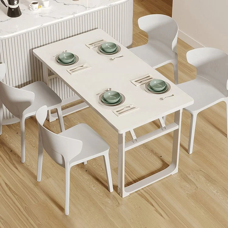 Tavolo da pranzo moderno pieghevole bianco con base slitta acciaio per sala da pranzo Clearhalo