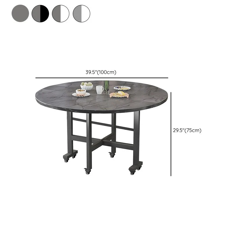 Tavolo da pranzo moderno pieghevole, piano rotondo legno grigio con base su cavalletto metallo Clearhalo