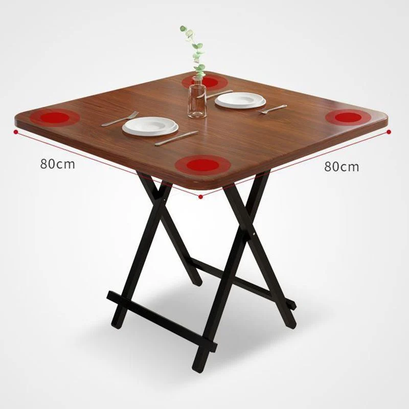 Tavolo da pranzo moderno pieghevole quadrato con piano legno e gambe metallo per la casa Clearhalo