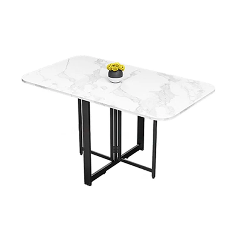 Tavolo da pranzo moderno pieghevole rettangolare con piano legno e base metallo nero Clearhalo