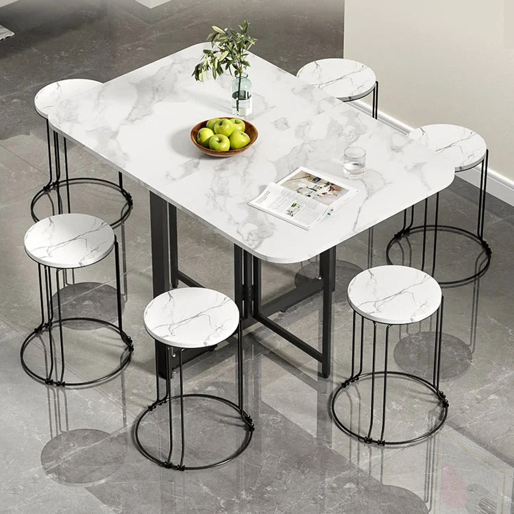 Tavolo da pranzo moderno pieghevole rettangolare con piano legno e base metallo nero Clearhalo