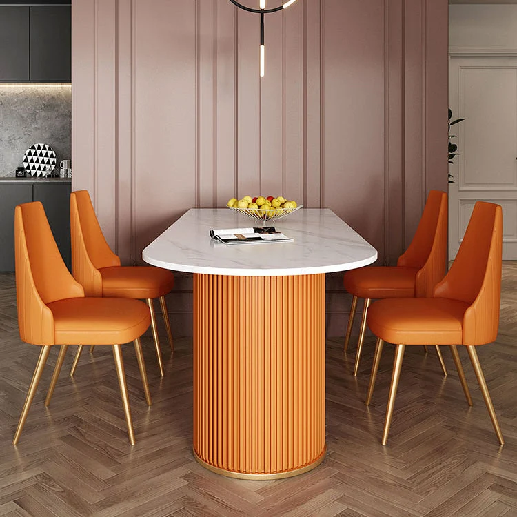 Tavolo da pranzo moderno pietra bianca con gambe metallo per sala da pranzo Clearhalo
