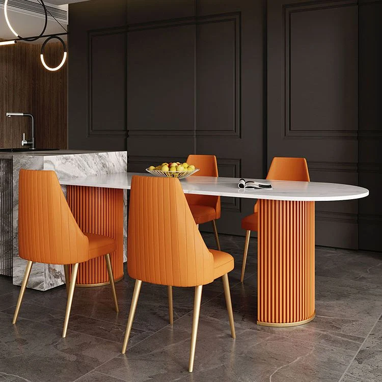 Tavolo da pranzo moderno pietra bianca con gambe metallo per sala da pranzo Clearhalo
