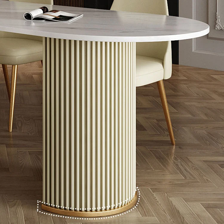 Tavolo da pranzo moderno pietra bianca con gambe metallo per sala da pranzo Clearhalo
