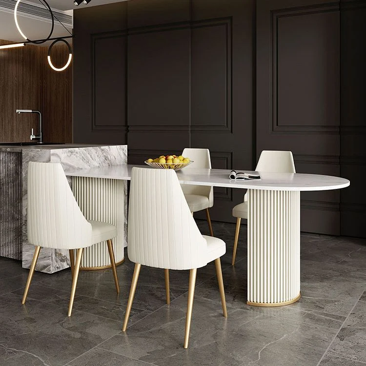 Tavolo da pranzo moderno pietra bianca con gambe metallo per sala da pranzo Clearhalo