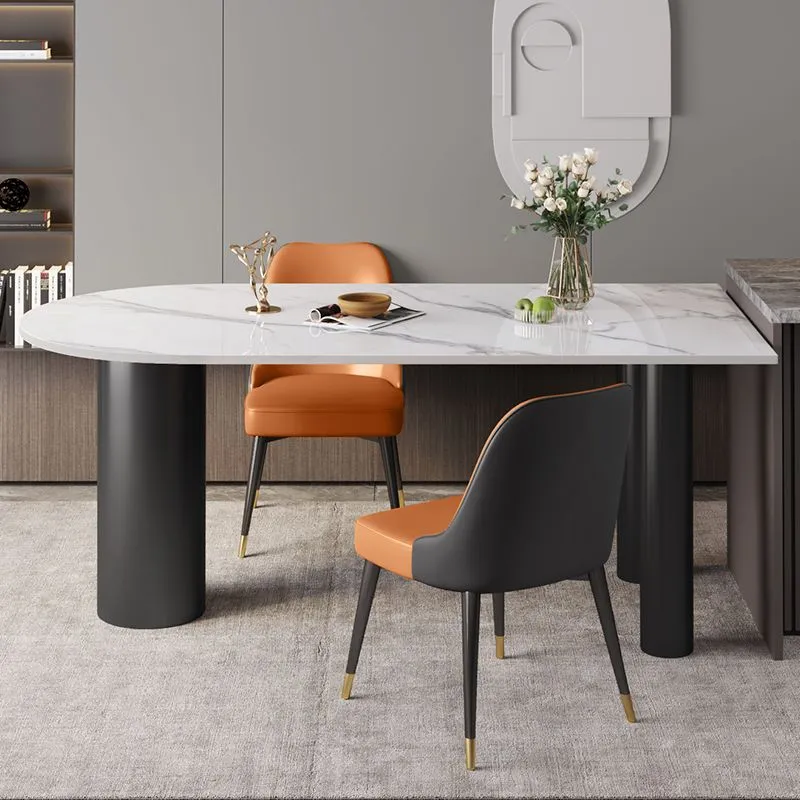 Tavolo da pranzo moderno pietra bianca Tavolo ovale ferro con tavolo 3 gambe Clearhalo