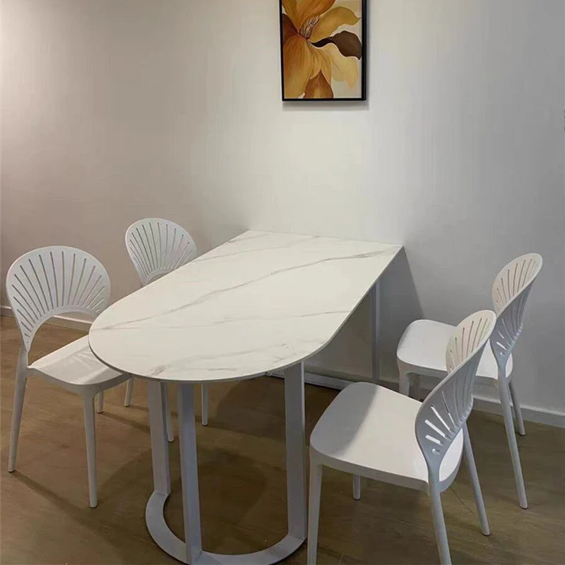 Tavolo da pranzo moderno pietra bianca Tavolo da 78 pollici con base slitta per la casa Clearhalo