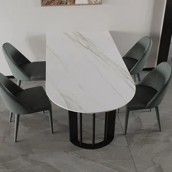 Tavolo da pranzo moderno pietra bianca Tavolo da 78 pollici con base slitta per la casa Clearhalo