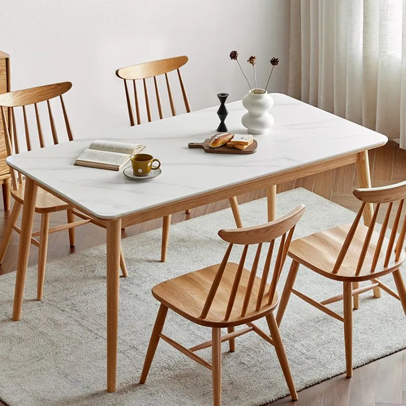 Tavolo da pranzo moderno pietra forma rettangolare da 1/5 pezzi con sedia senza braccioli Clearhalo