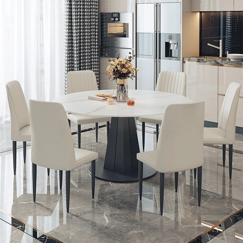 Tavolo da pranzo moderno pietra di forma rotonda da 1/5/7 pezzi con sedia senza braccioli Clearhalo