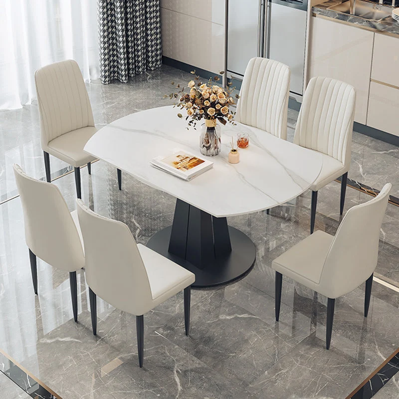 Tavolo da pranzo moderno pietra di forma rotonda da 1/5/7 pezzi con sedia senza braccioli Clearhalo